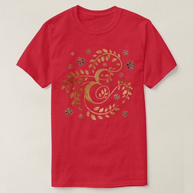 Luxury Golden Calligraphy Monogram med brev E T Shirt (Design framsida)