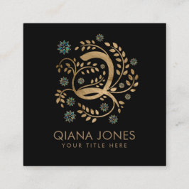 Luxury Golden Calligraphy Monogram med brev Q Fyrkantigt Visitkort