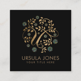 Luxury Golden Calligraphy Monogram med brev U Fyrkantigt Visitkort