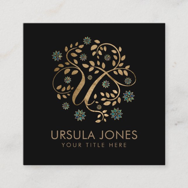 Luxury Golden Calligraphy Monogram med brev U Fyrkantigt Visitkort (Framsida)