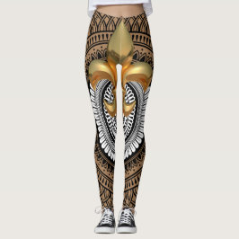 Luxury Golden Fleur-de-Lis Mandala Black Mönster Leggings