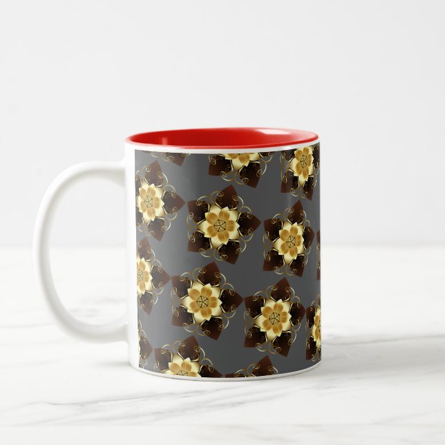 Luxury Golden Floral Mandala Ornamental Design Två-Tonad Mugg (Vänster)