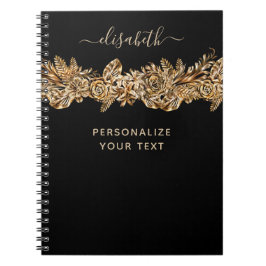 Luxury Golden Flowers Elegant Chic Classy Black Anteckningsbok