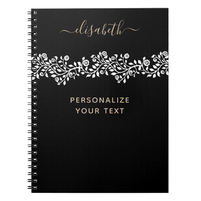 Luxury Golden Flowers Elegant Chic Classy Black Anteckningsbok (Framsidan)