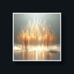 Luxury Golden Forest Abstract - Modern Architectur Canvastryck<br><div class="desc">A breathtaking surreal abstract featuring a majestic forest of golden, architectural trees with intricate, needle-like foliage. Elegant golden arches rise amidst a soft, ethereal mist, with radiant sunlight reflecting off a serene, mirror-like surface. This piece creates a sense of peaceful opulence and modern fantasy. Ideal for high-end hotel lobbies, sophisticated...</div>