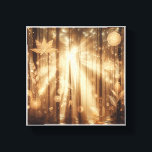 Luxury Golden Forest Wall Art - Enchanted Sunbeams Canvastryck<br><div class="desc">A captivating digital masterpiece capturing a sun-drenched enchanted forest where radiant sunbeams pierce through tall, dark trees. The air is filled with floating golden leaves, delicate feathers, and glowing geometric symbols, creating a dreamlike and majestic atmosphere. This piece is perfect for adding a touch of wonder and elegance to a...</div>