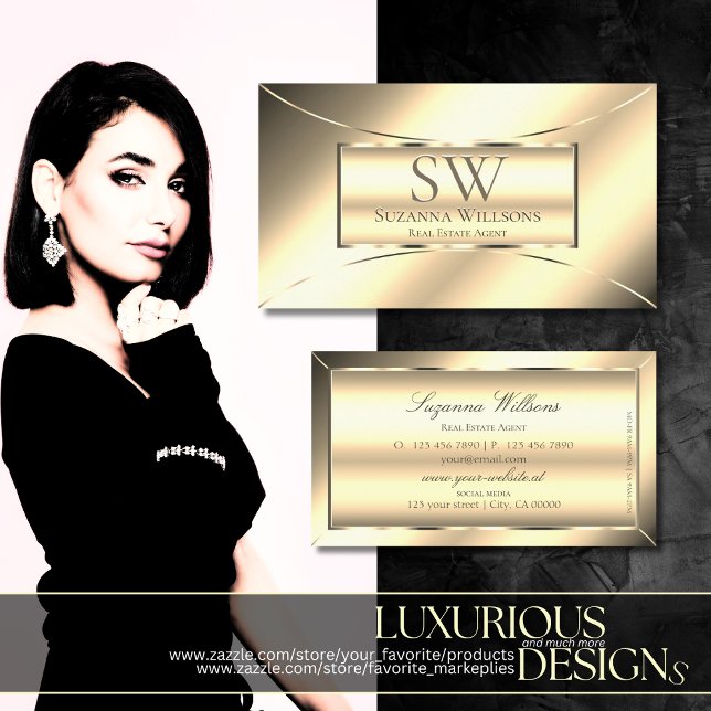Luxury Golden Glamoral Chic med Monogram Snyggt Visitkort (Skapare uppladdad)