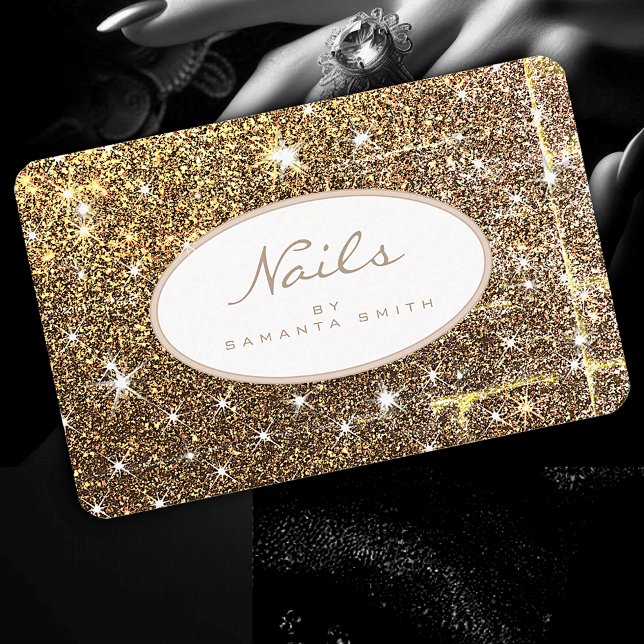 Luxury Golden Glitter Luminous Stars Elegant Nagel Visitkort (Skapare uppladdad)