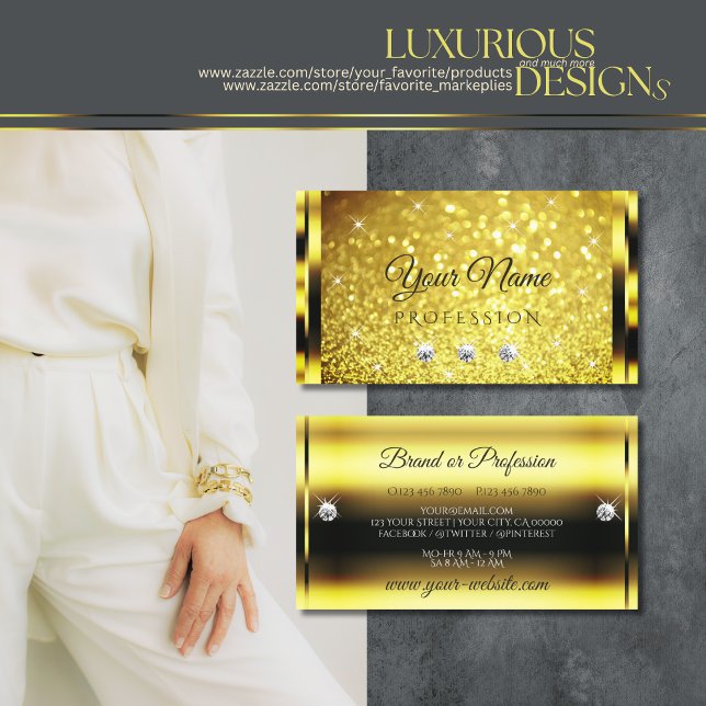 Luxury Golden Gnistra Gult Guld Glitter Diamonds Visitkort (Skapare uppladdad)