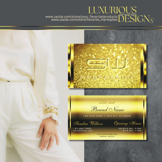 Luxury Golden Gnistra Gult Guld Glitter Monogram Visitkort (Skapare uppladdad)