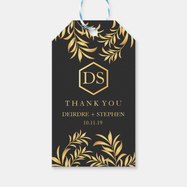 Luxury Golden Lövs Bröllop Tack Gift Märkres Presentetikett (Framsidan)