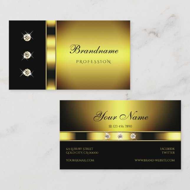 Luxury Golden med Back and Sparkling Diamonds Visitkort (Fram/baksida)