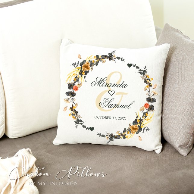 Luxury Golden Noir Bröllop Monogram Dekorativ kudd Kudde (Skapare uppladdad)