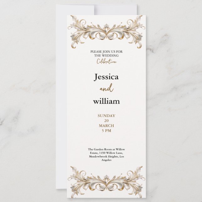 luxury golden palace wedding invitation inbjudningar (Framsida)