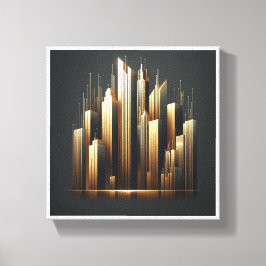 Luxury Golden Skyscrapers Silhouette - Modern Abst Canvastryck