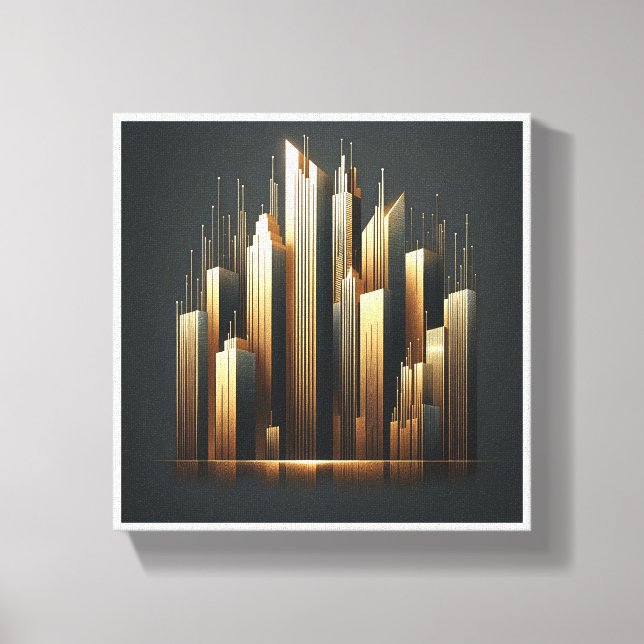 Luxury Golden Skyscrapers Silhouette - Modern Abst Canvastryck (Framsida)