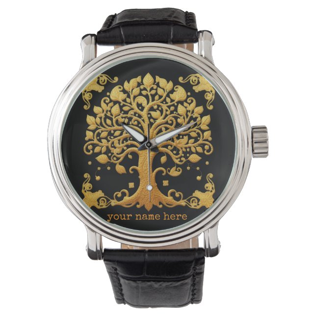 Luxury Golden Tree of Life Armbandsur (Framsida)