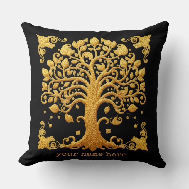 Luxury Golden Tree of Life Kudde (Framsida)