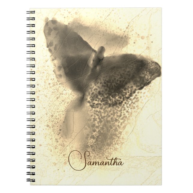 Luxury Golden Watercolor Butterfly Photo Monogram Anteckningsbok (Framsidan)