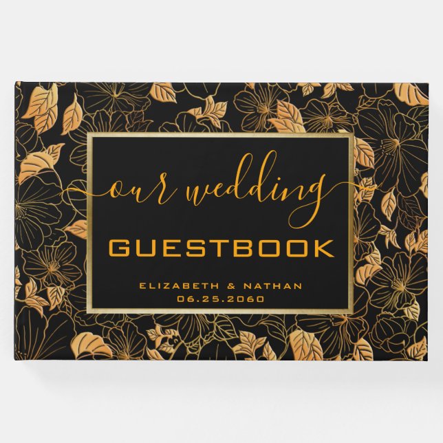 Luxury Gorgous Black & Guld Bröllop Guest Bok (Framsida)