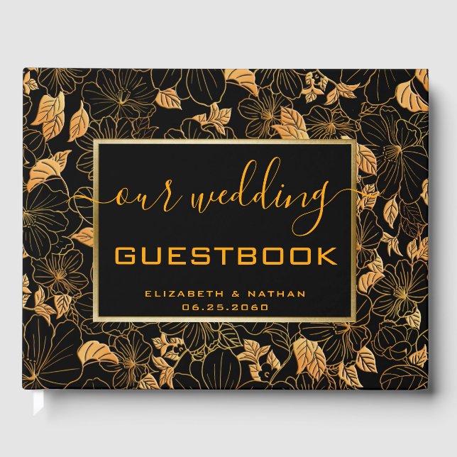 Luxury Gorgous Black & Guld Bröllop Guest Bok (Framsida)