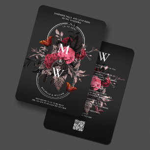 Luxury Gothic Boho Bröllop Rosa ros Butterfly Inbjudningar