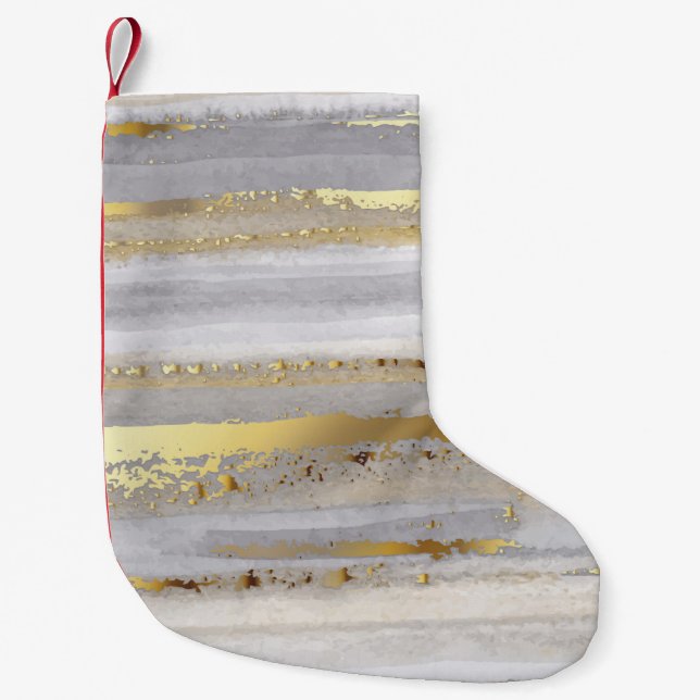 Luxury grått-vattenfärg och guld struktur liten julstrumpa (Framsidan)