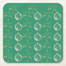 Luxury Green and Gold Bauble Christmas Underlägg Papper Kvadrat