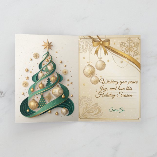 Luxury Green and Gold Christmas Kort (Inuti)