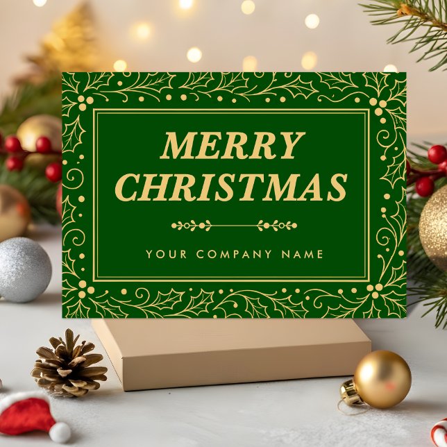 Luxury Green & Antique-Gold Business Christmas Julkort (Skapare uppladdad)