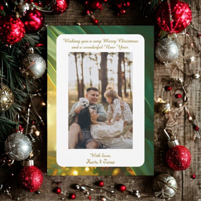 Luxury Green Plaid Portrait Photo Christmas Card Julkort (Skapare uppladdad)