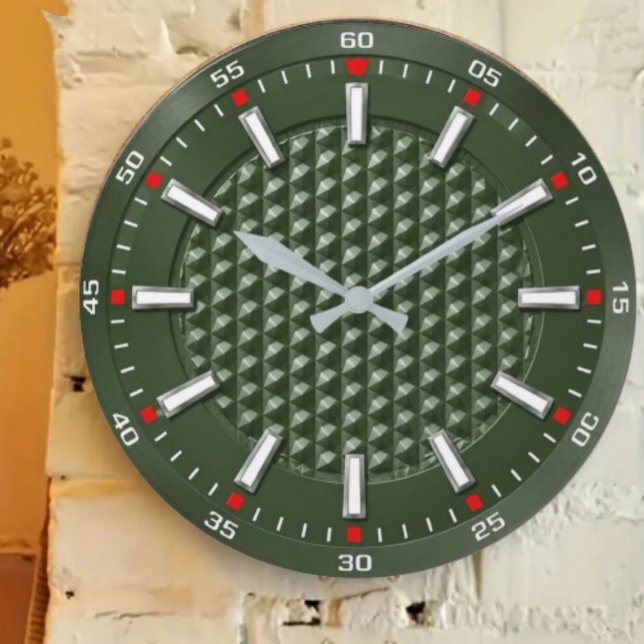 Luxury Green Textured Modern Forest Green  Stor Klocka (Skapare uppladdad)