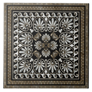 Luxury Grekisk Ornament Black and White Marble Kakelplatta