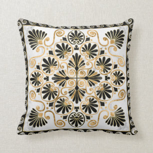 Luxury Grekisk Ornament Black and White Marble Kudde