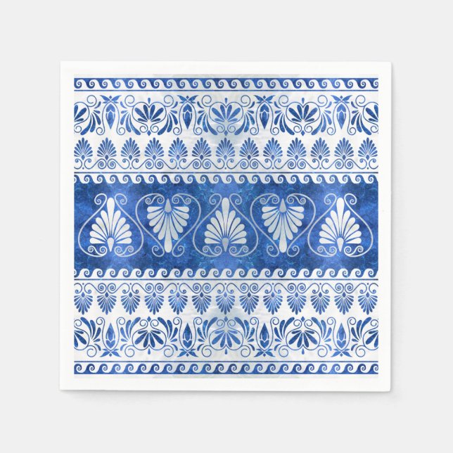 Luxury Grekisk Ornament Blue Gemstone and pearl Pappersservett (Framsidan)