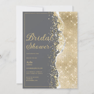 Luxury grey gold glitter classy Bridal Shower Inbjudningar