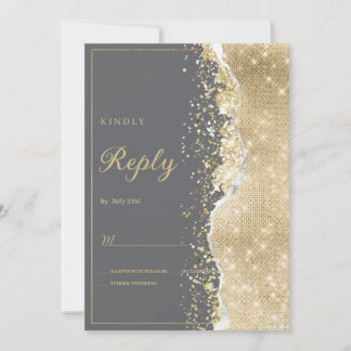 Luxury grey gold glitter classy RSVP  Inbjudningar
