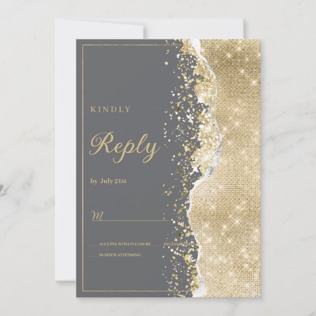 Luxury grey gold glitter classy RSVP  Inbjudningar (Framsida)