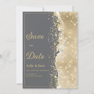 Luxury grey gold glitter classy Save the Date  Inbjudningar