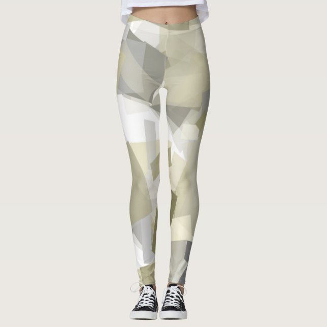 Luxury Grönt Grått White Watercolor Abstrakt Art Leggings (Framsida)
