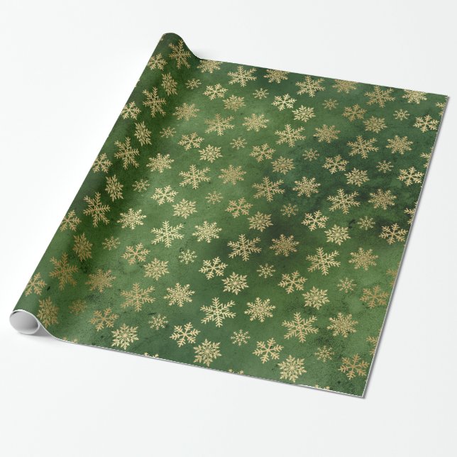 LUXURY GRÖNT GULD CHRISTMAS SNOWFLAKE WRAPPING PRESENTPAPPER (Utrullad)