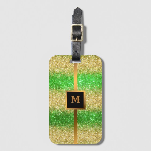Luxury Grönt Guld Glitter Bagagebricka (Framsida vertikal)