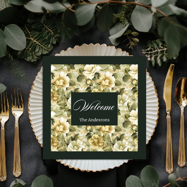 Luxury Grönt Napkins Guld Foliage Bord accent Pappersservett (Luxury Green Napkins Gold Foliage Table Accent)