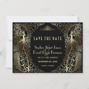 Luxury Guld Art Deco Peacocks sparar datumet Spara Datumet