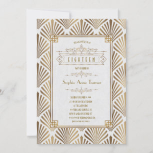 Luxury Guld Art Deco Underbar Gatsby 18:e födelsed Inbjudningar