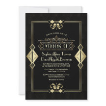 Luxury Guld Black Art Deco Fleur-de-Lis Bröllop