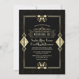 Luxury Guld Black Art Deco Fleur-de-Lis Bröllop Inbjudningar