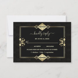 Luxury Guld Black Art Deco Fleur-de-Lis Bröllop OSA Kort