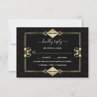 Luxury Guld Black Art Deco Fleur-de-Lis Bröllop