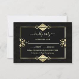 Luxury Guld Black Art Deco Fleur-de-Lis Bröllop OSA Kort